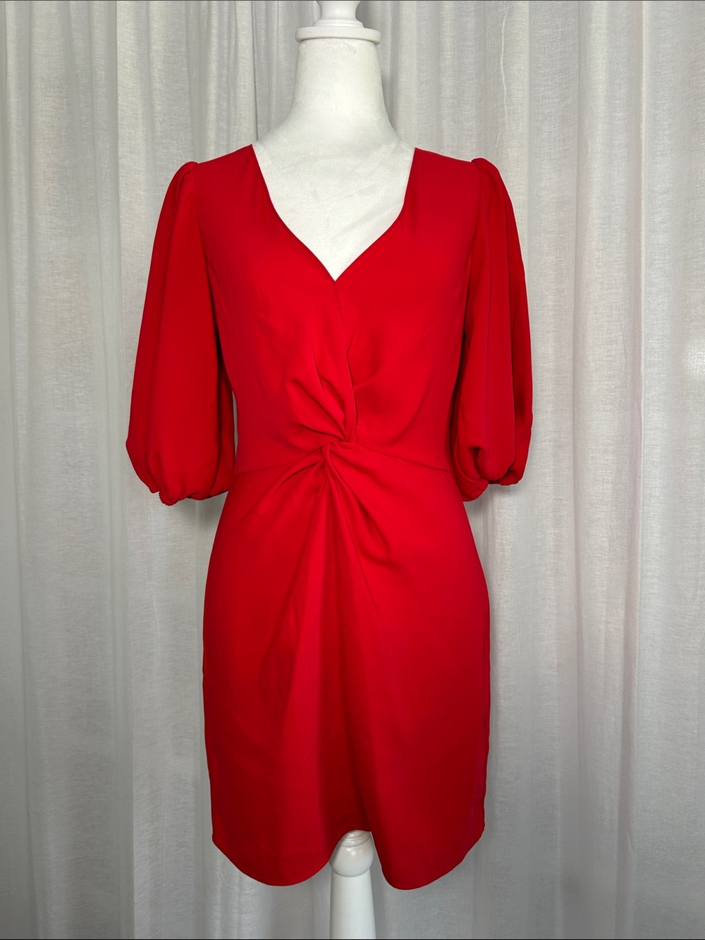 Amanda Uprichard Bright Red Twist-Front Mini with Puff Sleeves